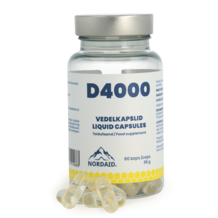 NORDAID D4000 LIQUID CAPSULES su vitaminu D3, 60 vnt.